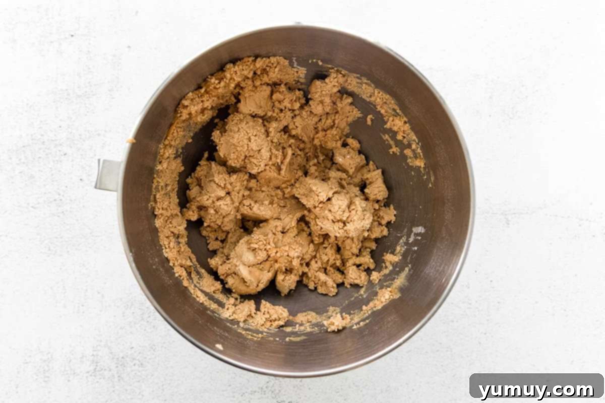 Peanut butter mixture with powdered sugar in a mixing bowl.