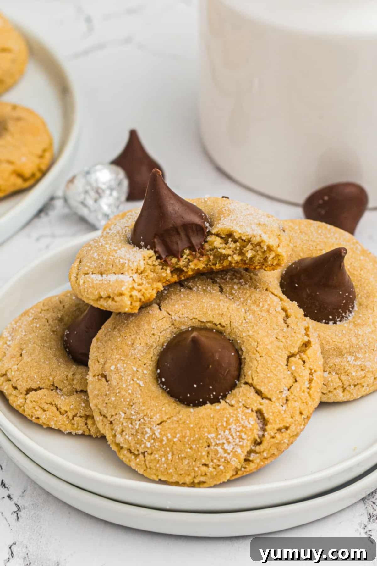 bite out of peanut butter kiss cookies