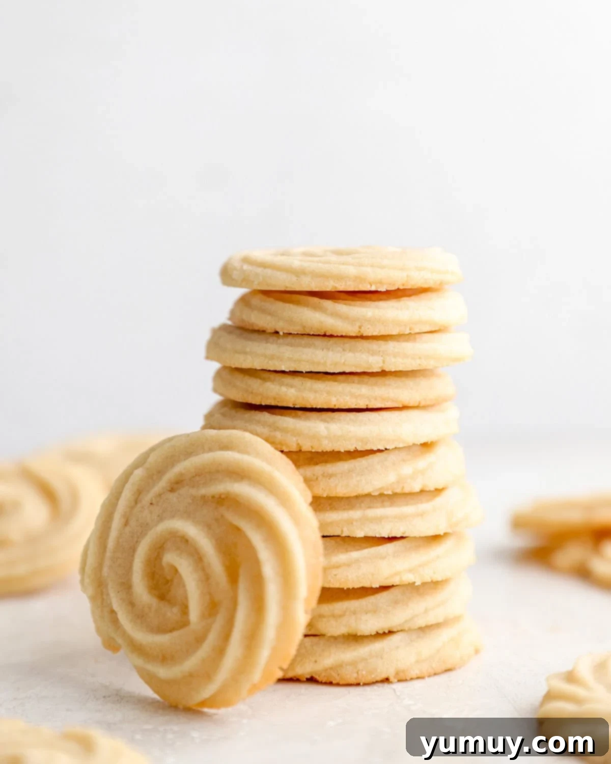 Pure Butter Delights 2 A stack of golden-brown butter cookies, beautifully arranged and ready to eat.
