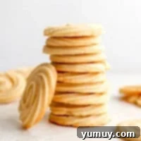 Pure Butter Delights 4 Stacked butter cookies, showcasing their inviting texture and golden hue.