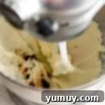 Pure Butter Delights 6 Creamed butter and vanilla with an egg in a stand mixer, mid-mixing.