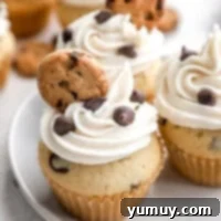 Ultimate Chocolate Chip Cupcakes 4 A charming cluster of chocolate chip cupcakes artfully arranged on a pristine white plate, showcasing their inviting golden-brown tops.