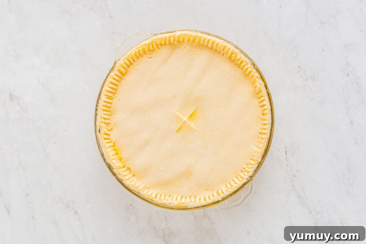 buttermilk chess pie before baking, with top crust and vents