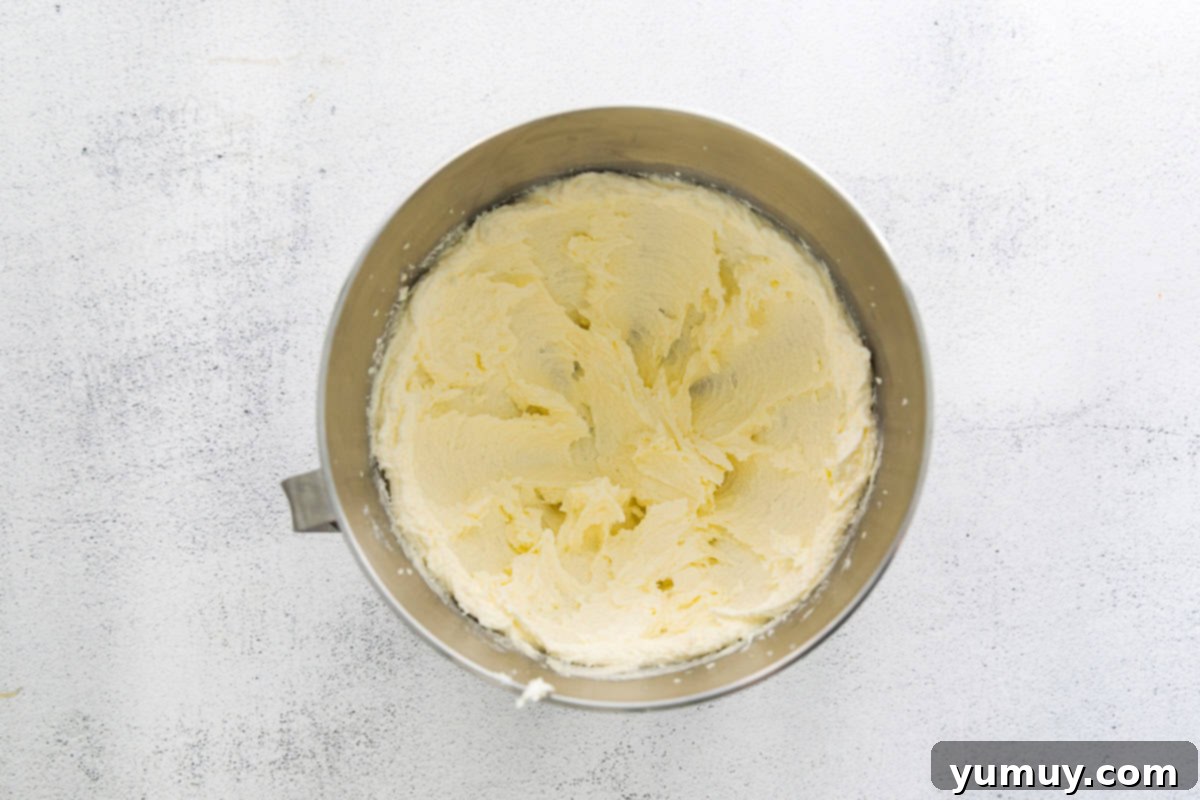 Classic Vanilla Pound Cake 12 creamed butter and sugar in a stainless mixing bowl.