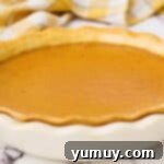 freshly baked pumpkin pie in a pie pan.