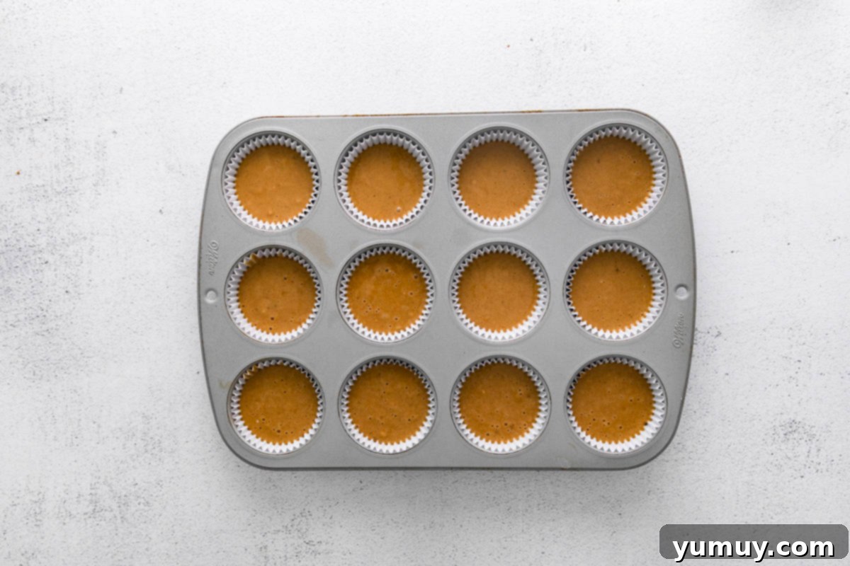 Spiced Gingerbread Cupcakes 11 gingerbread cupcake batter in a cupcake pan before baking