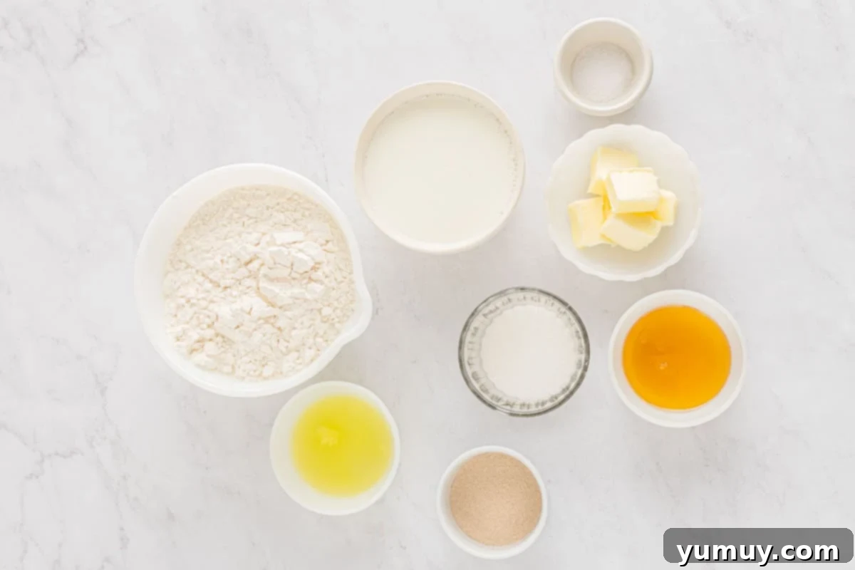 All the essential ingredients neatly arranged for making Christmas swirl bread