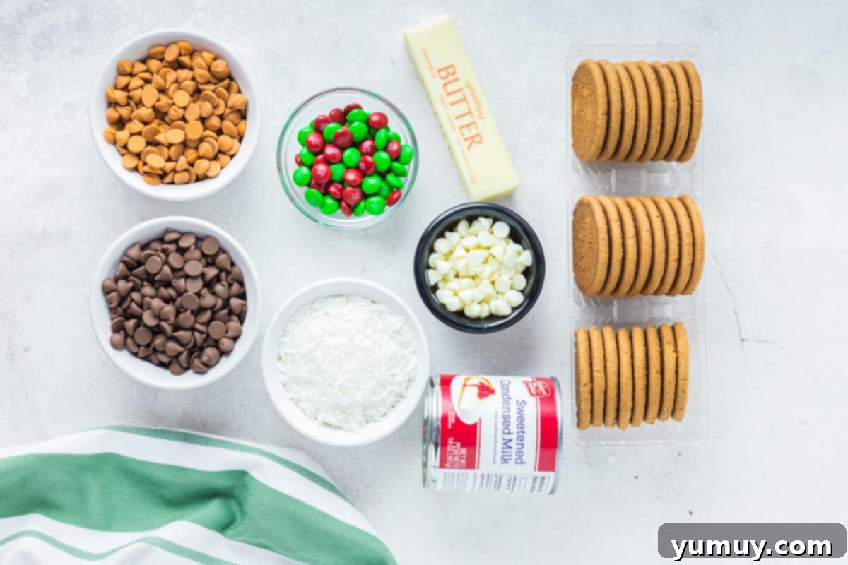 ingredients for christmas 7 layer magic cookie bars