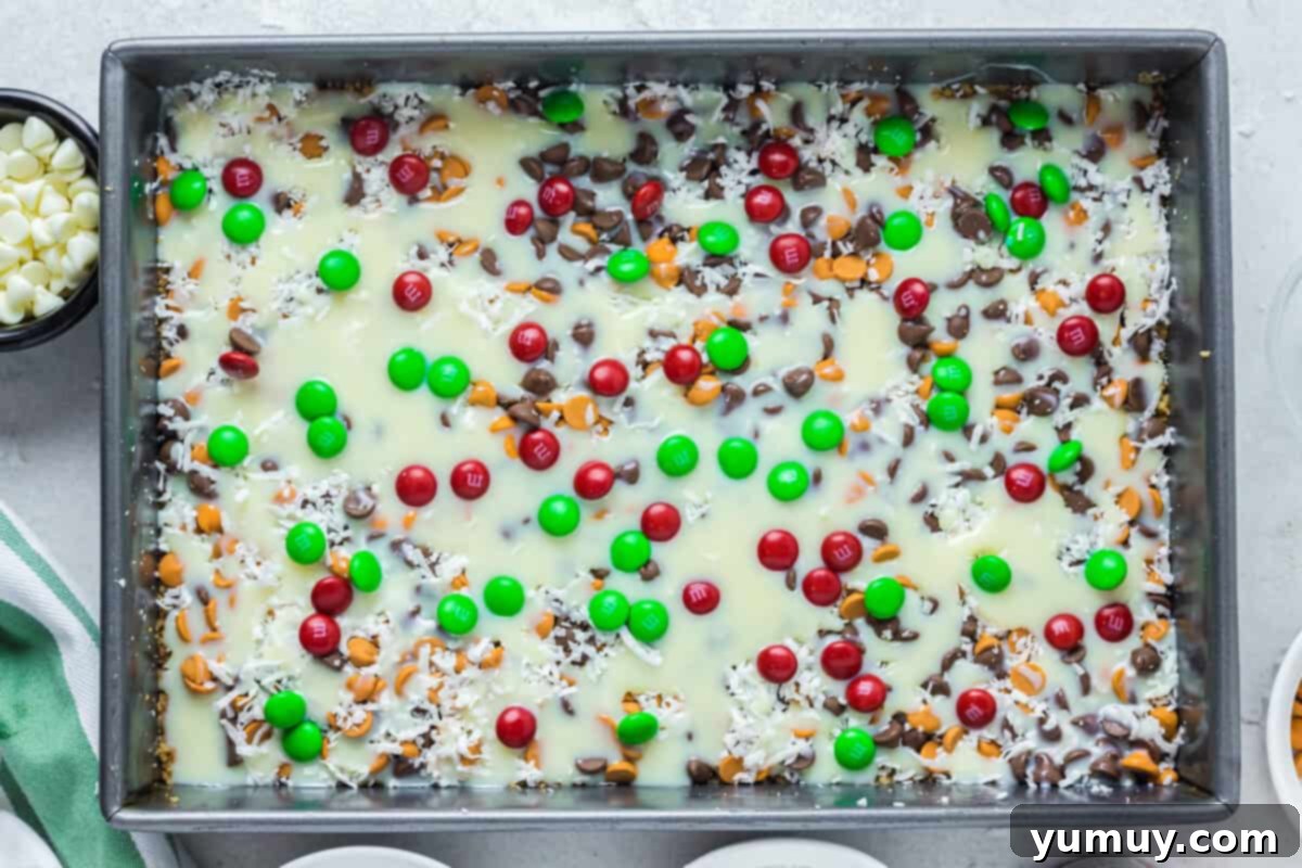 christmas 7 layer magic cookie bars before baking