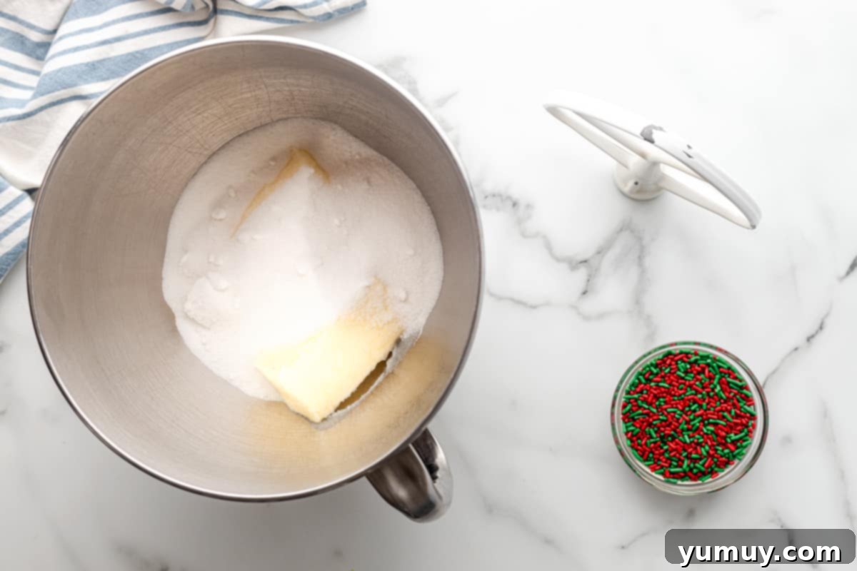 butter and sugar in a mixing bowl