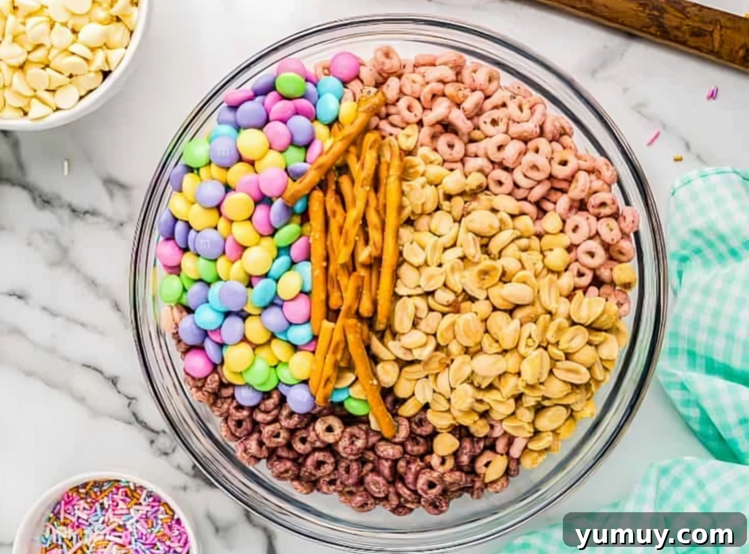 ingredients for bunny bait in a glass bowl.