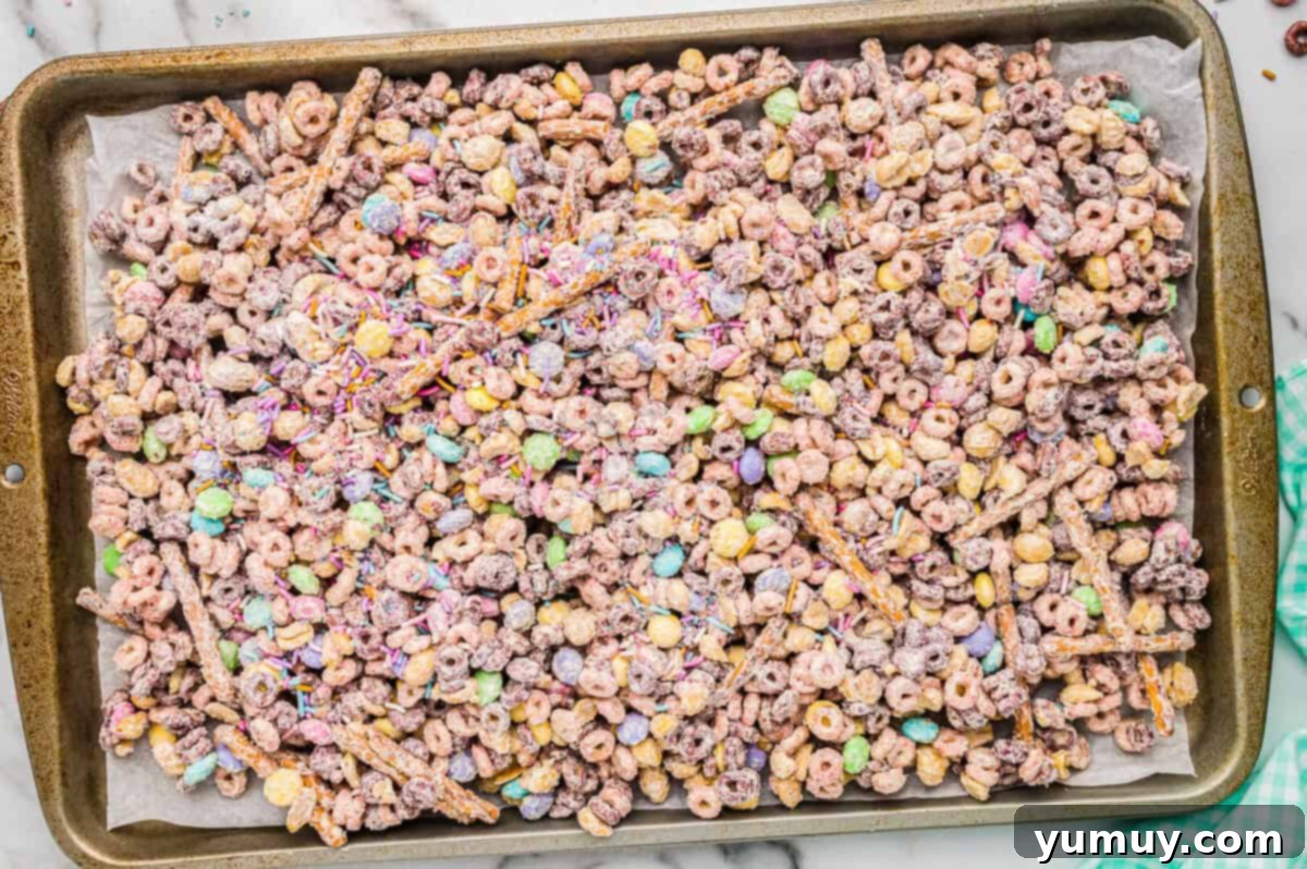 bunny bait snack mix on baking sheet