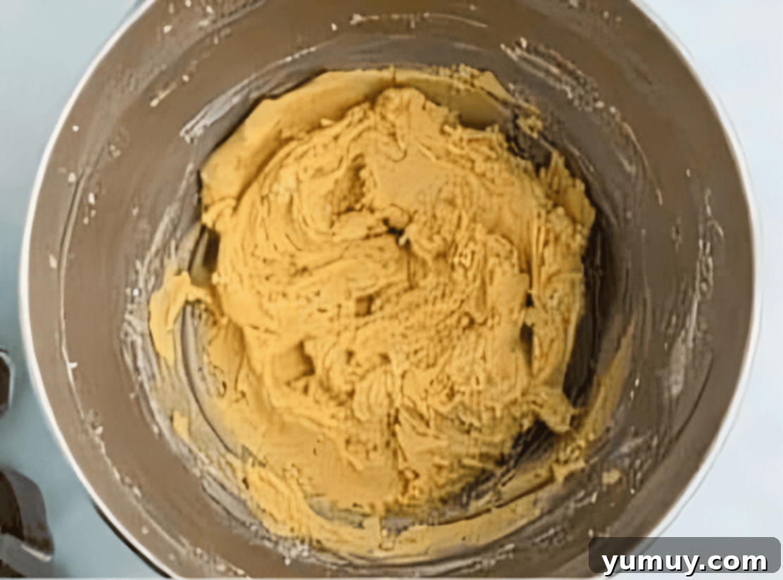 cookie dough in a stainless mixing bowl.