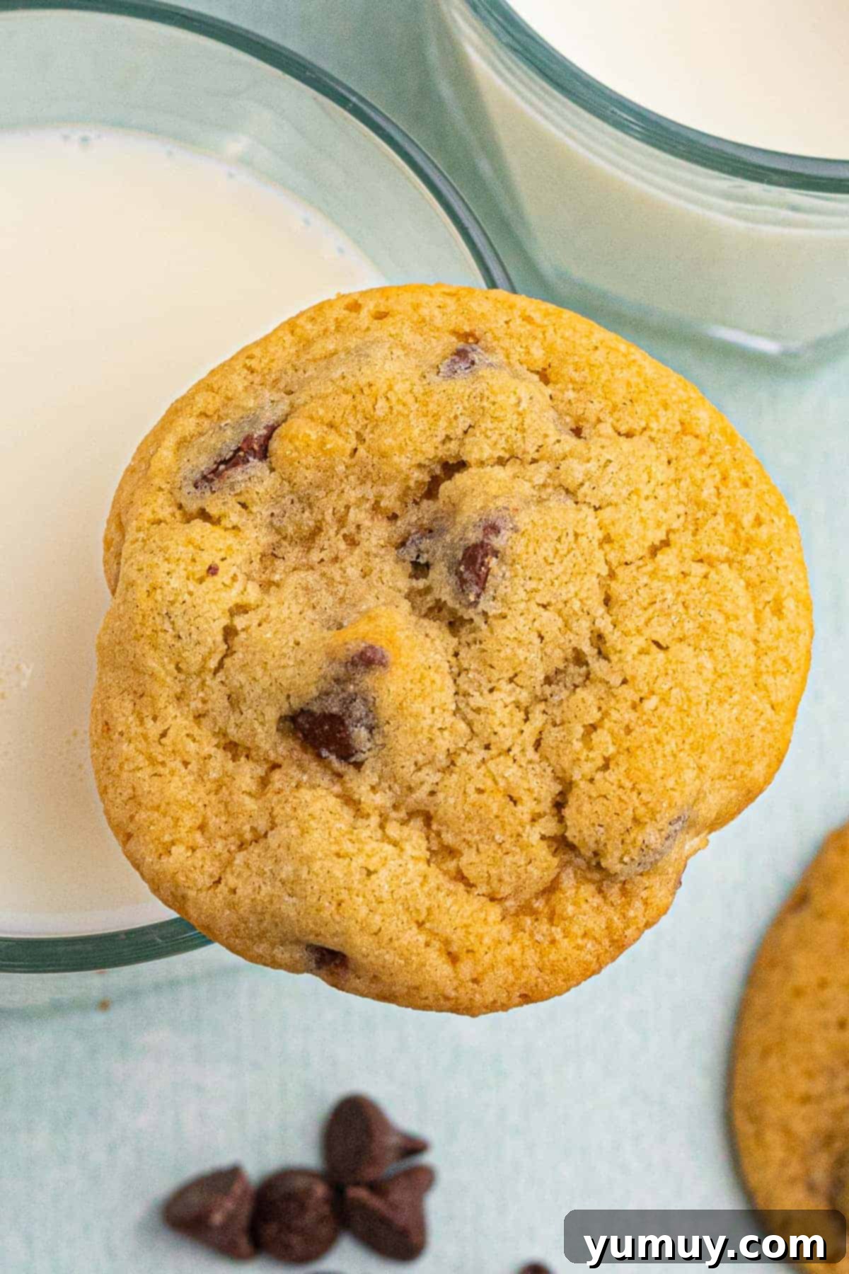 chocolate chip cookies and milk