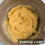 cookie dough in a stainless mixing bowl.