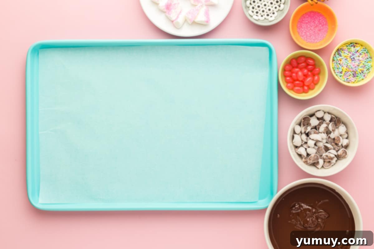 all ingredients neatly arranged for making easter bunny bark