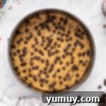 The Legendary Chocolate Chip Cookie Cake 12 chocolate chip cookie cake in a pan before baking