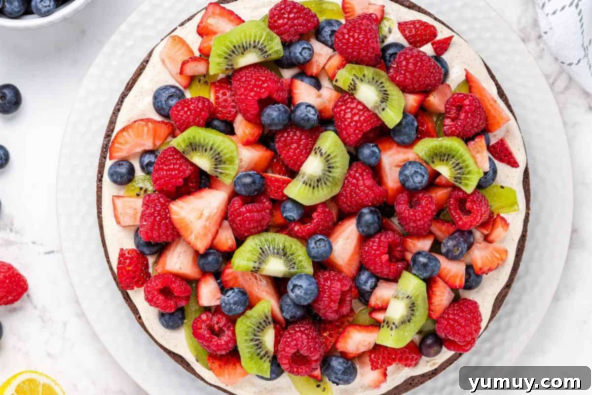 Jeweled Brownie Fruit Tart 16 overhead brownie fruit pizza