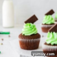 Mint Chocolate Peak Cupcakes 4 Featured Andes mint cupcakes with green frosting