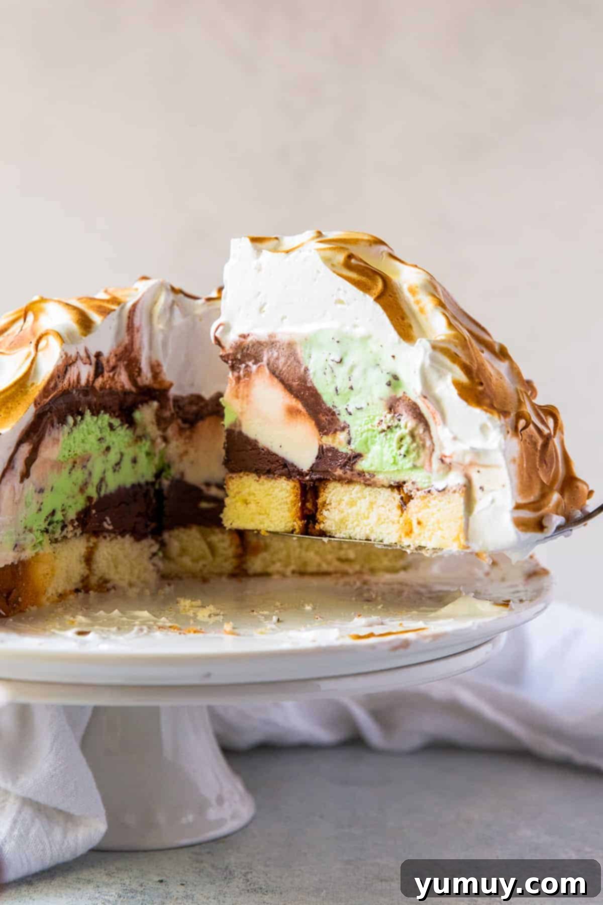 pulling out slice of baked alaska