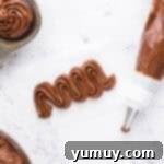 Velvet Chocolate Buttercream 8 piped chocolate buttercream on table