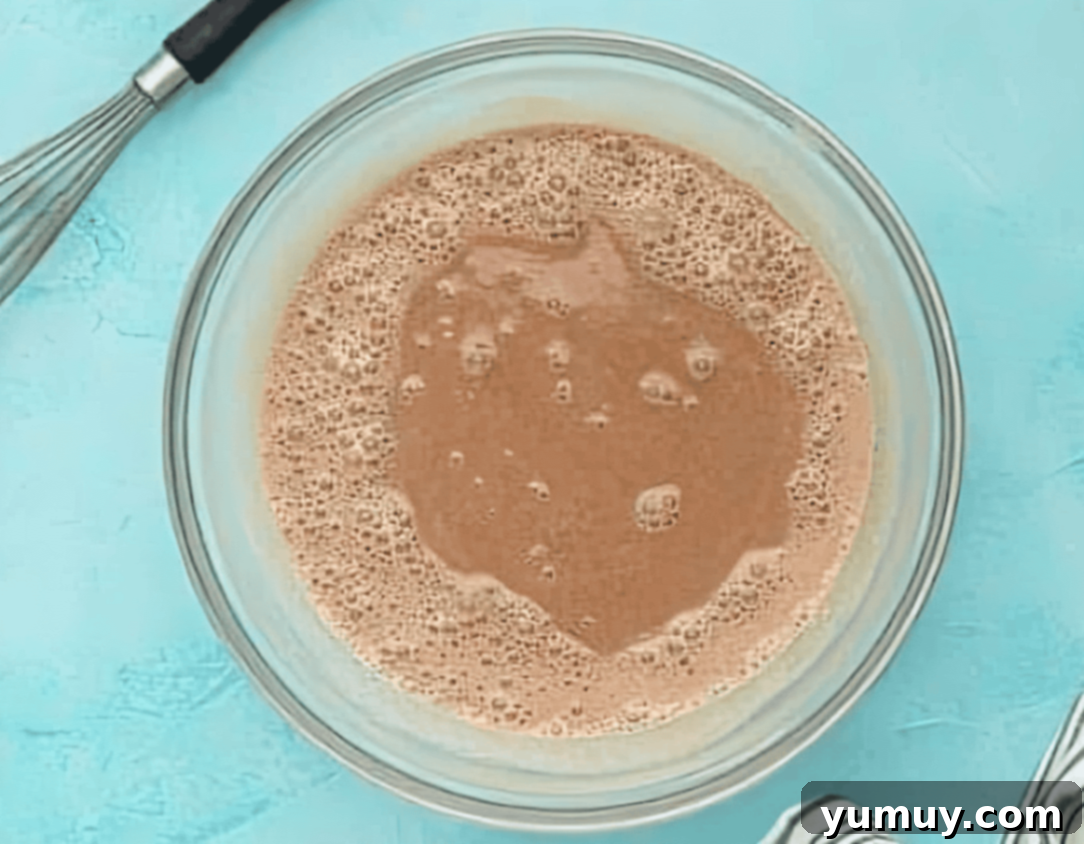 chocolate custard in a glass bowl.