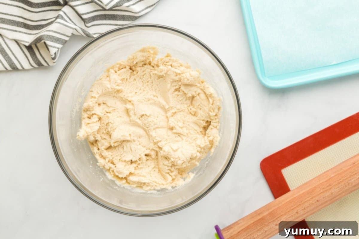 Fathers Day Cookie Creations 13 The smooth, ready-to-roll Father's Day cookie dough resting in a clear glass bowl.
