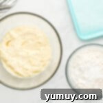 Fathers Day Cookie Creations 6 wet and dry ingredients for fathers day cookies in glass bowls.