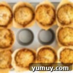 baked coffee cake muffins in a muffin tin.