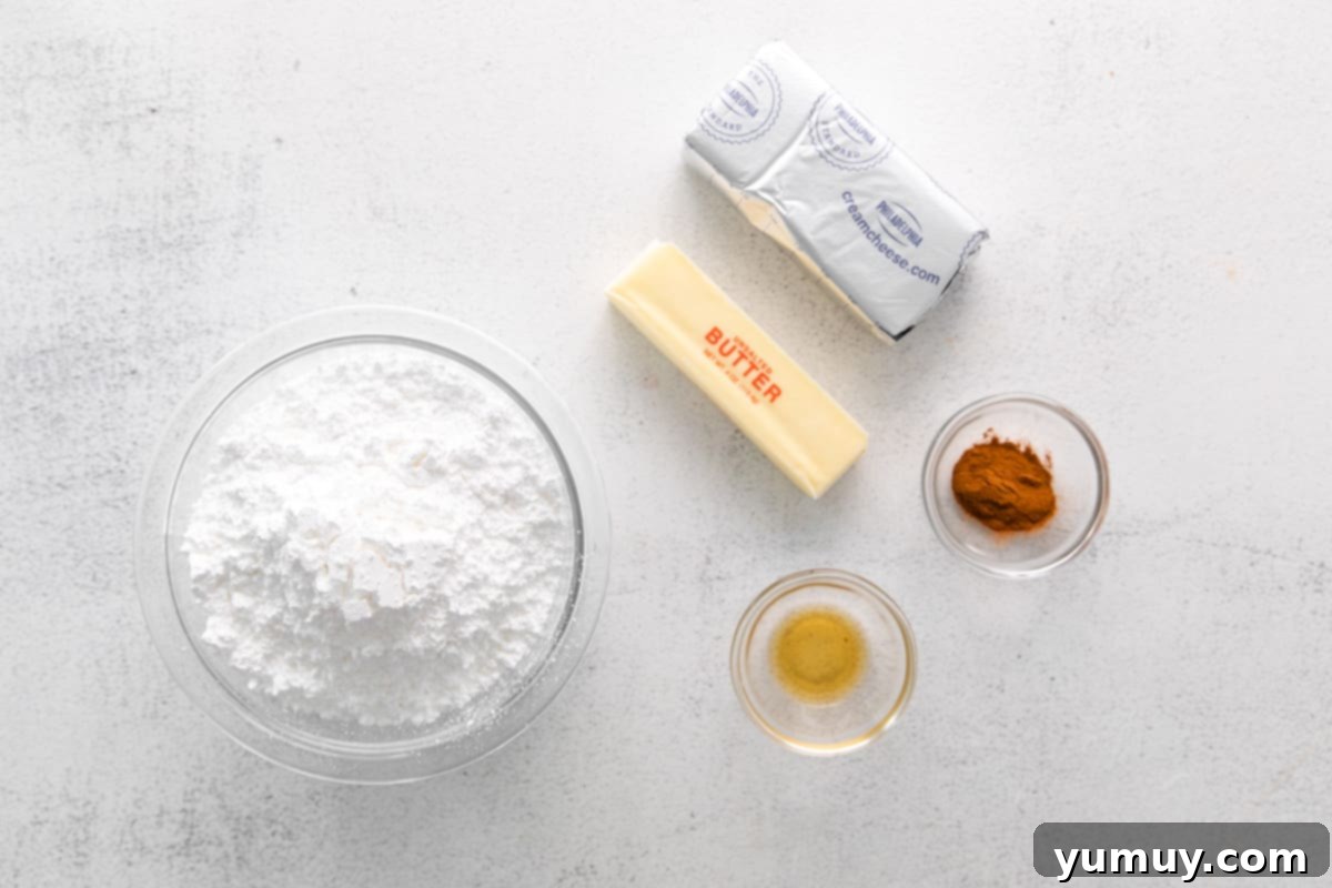 frosting ingredients for cinnamon swirl cupcakes.