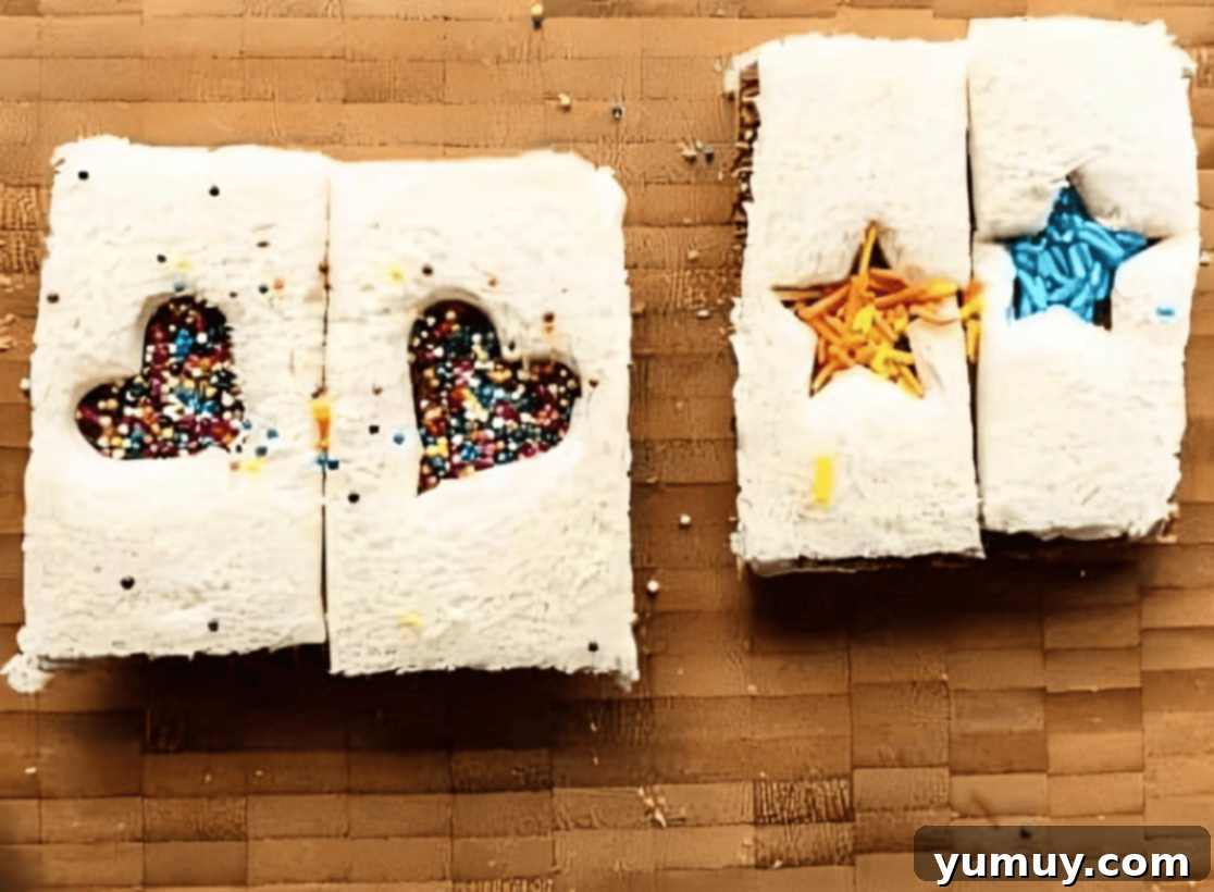 Fairy Bread Double Delight 17 nutella fairy bread sandwiches with cutouts.