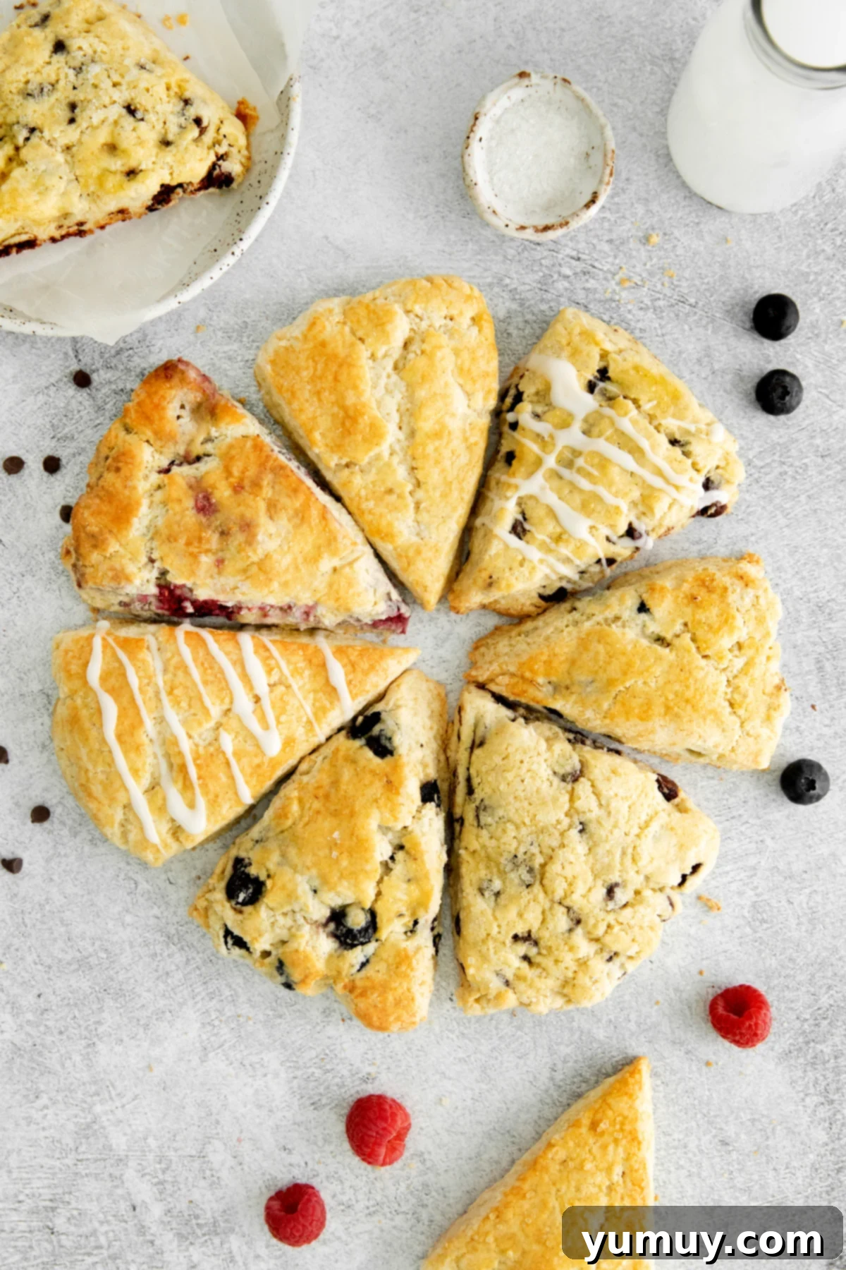 Fluffy Scones from Scratch 2 fresh homemade scones arranged on a circle