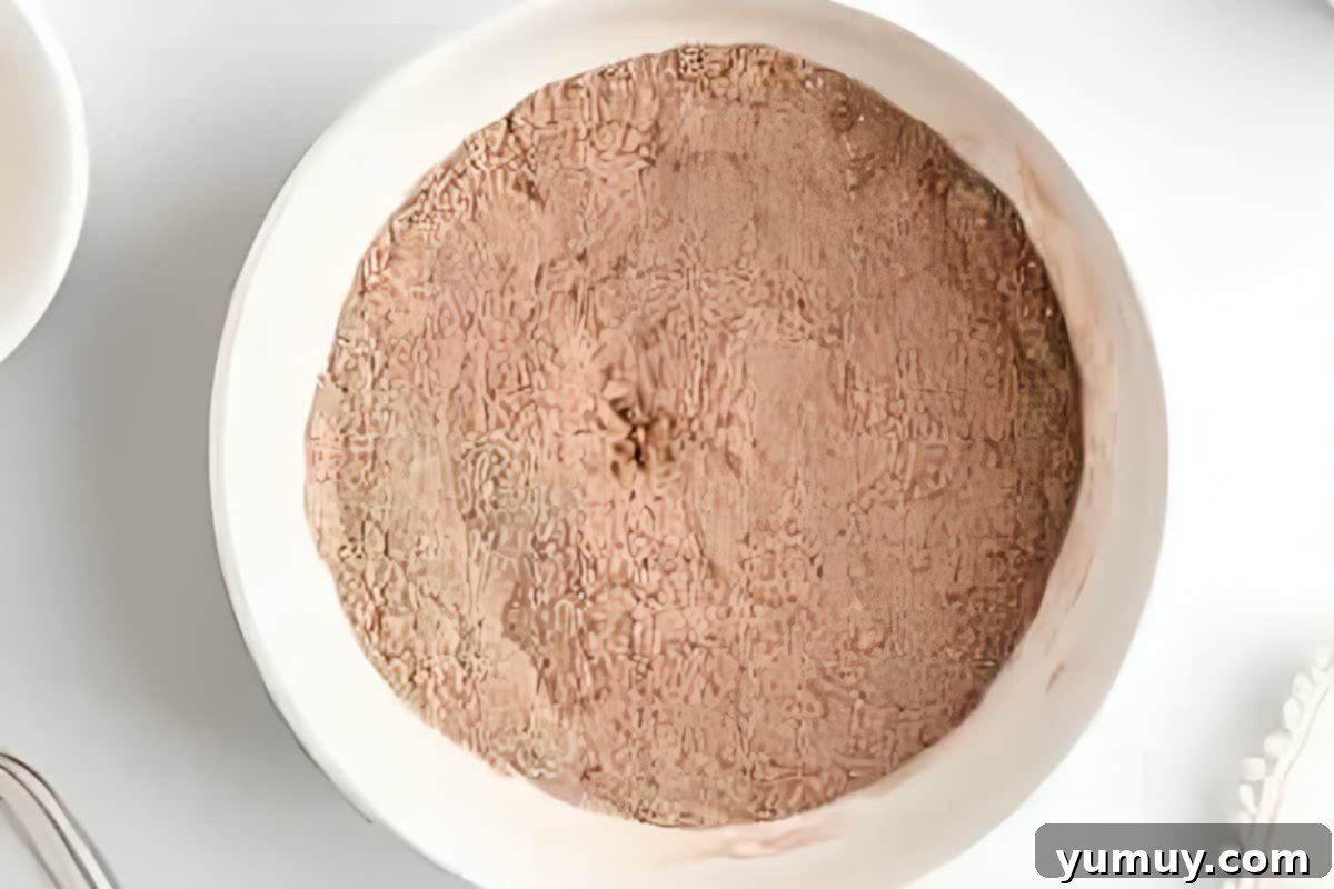 Dry ingredients for chocolate mug cake being whisked together in a bowl.