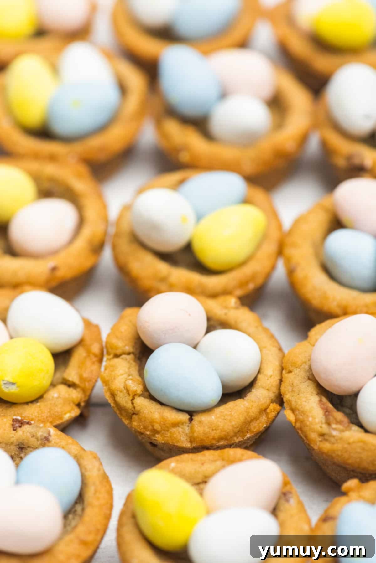 close up of easter basket cookie cups.