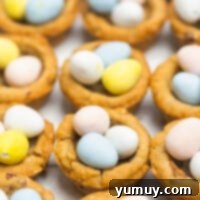 close up of easter basket cookie cups.