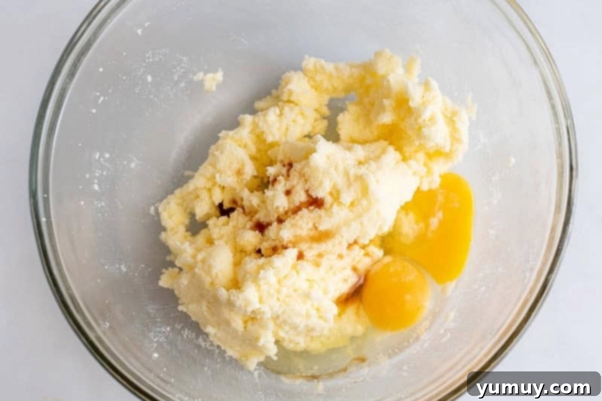 Gooey Chocolate Marshmallow Cookies 15 Creamed butter and egg in a glass mixing bowl, after mixing until combined.