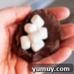 Gooey Chocolate Marshmallow Cookies 10 Hand holding a portion of cookie dough filled with mini marshmallows, before being sealed.