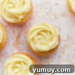 Overhead view of frosted cupcakes.