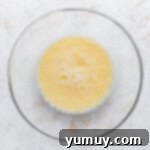 Mixture in a glass bowl.