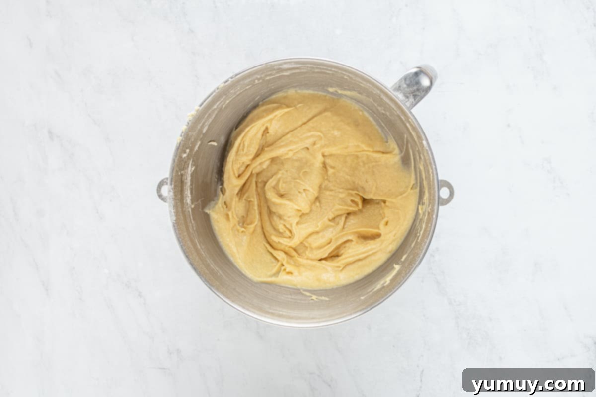 Smooth and glossy cruller dough, showcasing the perfect consistency for piping.