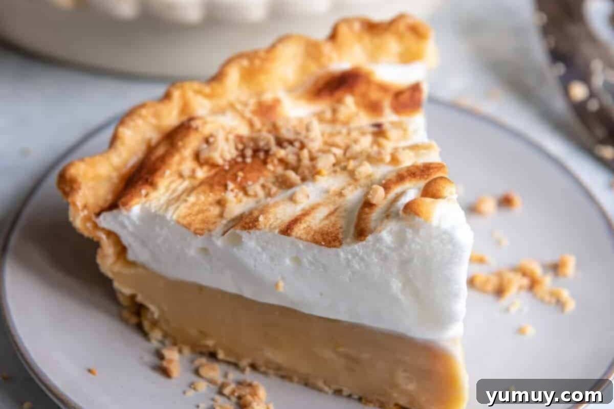 Golden Butterscotch Delight 3 A delightful slice of old-fashioned butterscotch pie, showcasing its golden filling and inviting texture.