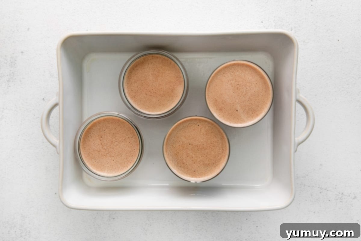 Decadent Chocolate Custard 13 pots de creme, before baking