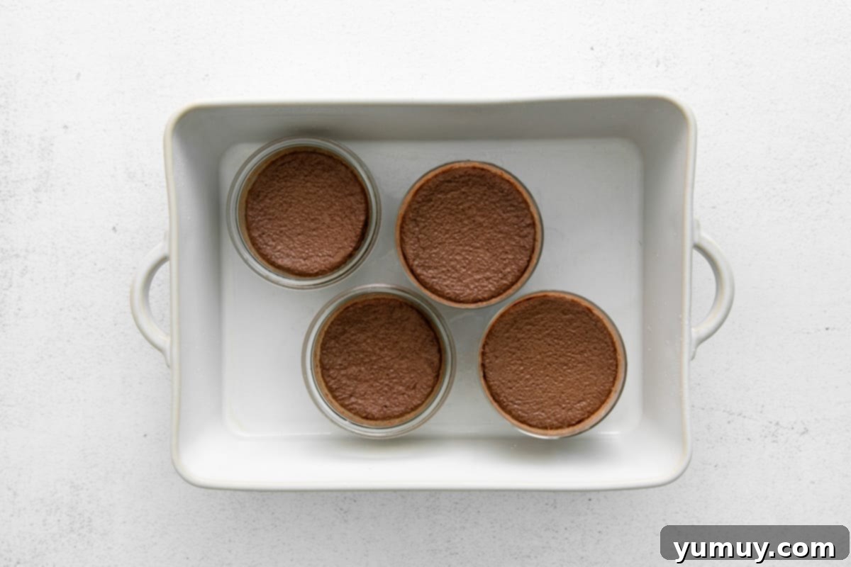 Decadent Chocolate Custard 14 chocolate pots de creme set in a baking pan