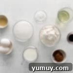 Indulgent Homemade Red Velvet Cupcakes 5 the ingredients for a chocolate cake are shown on a white background.