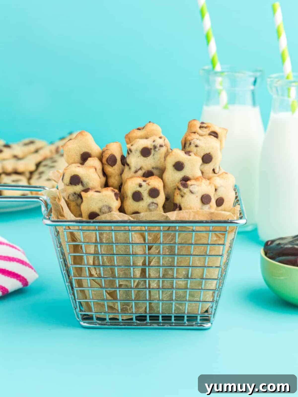 Golden Cookie Fries with Chocolate Chips 2 Delicious Chocolate Chip Cookie Fries served in a small basket with chocolate ganache dip.
