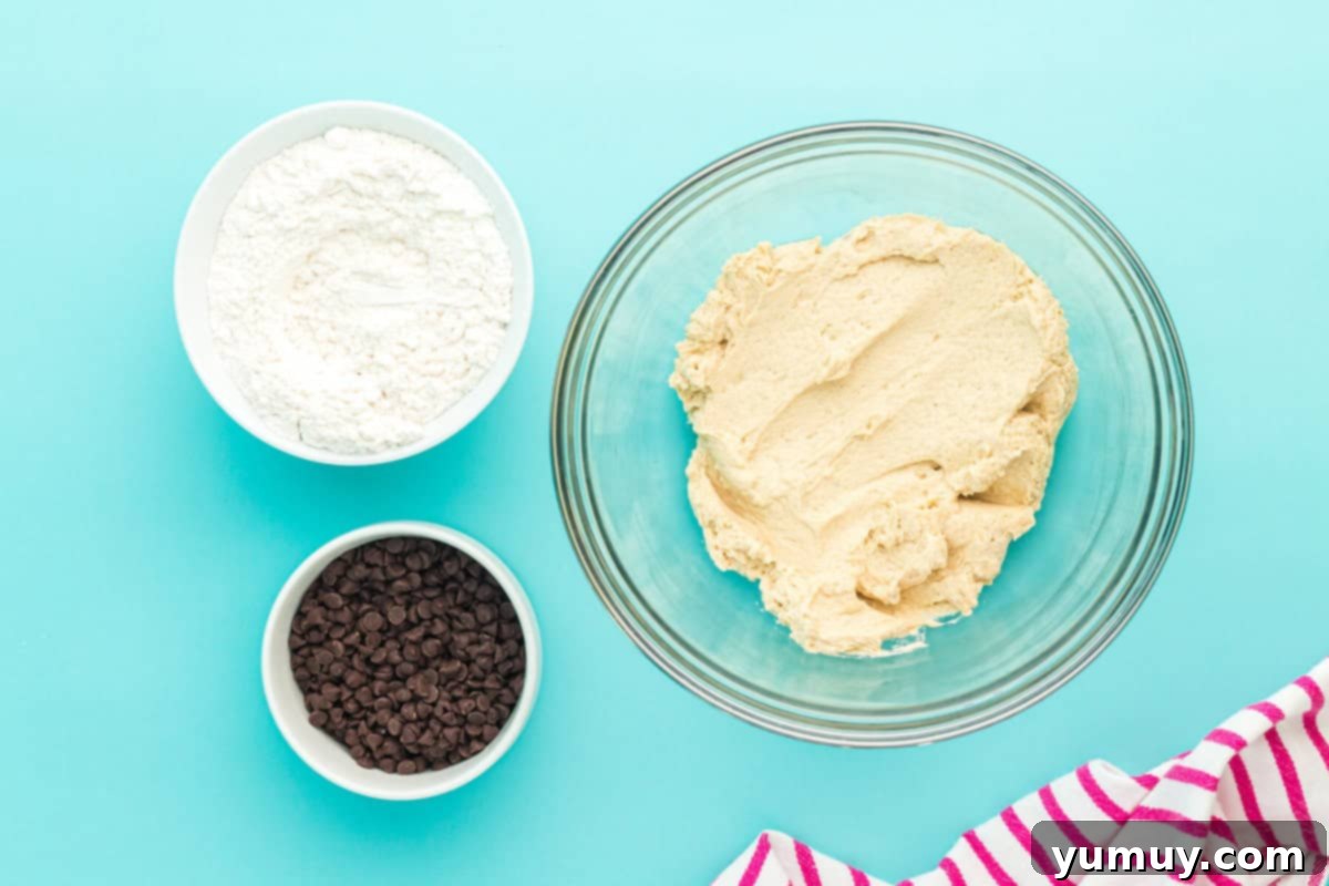 Golden Cookie Fries with Chocolate Chips 13 Dry and wet ingredients for chocolate chip cookie fry dough, ready for mixing.