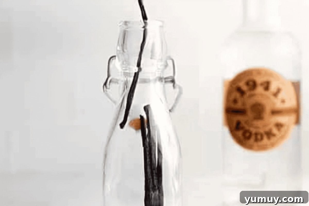 Placing prepared vanilla beans into a clean, airtight glass jar for infusion.