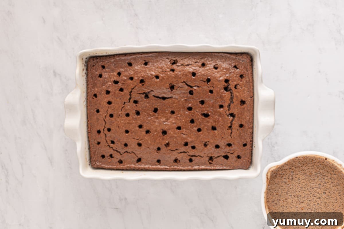 poking holes into the cake