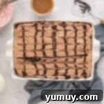 overhead view of chocolate tres leches cake.