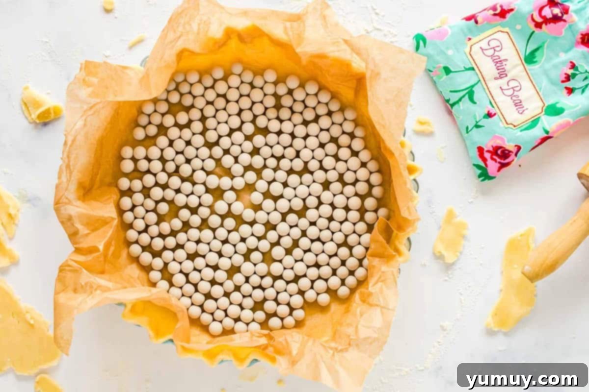 Baking beans in a pie crust.